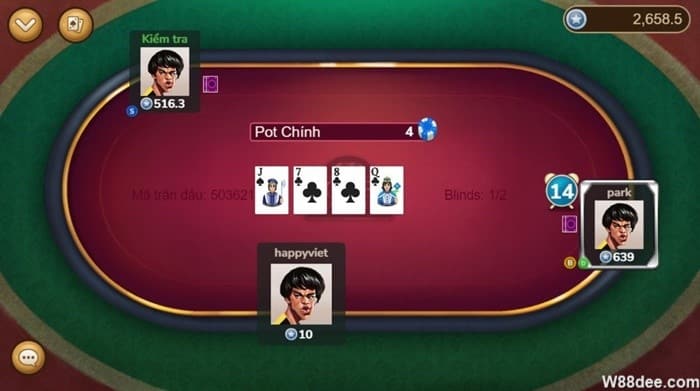 Giao diện game poker texas hold'em tại W88